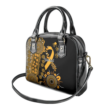 Hope For Childhood Cancer Support Personalised Shoulder Handbag Aboriginal Gold Ribbon Dot Painting