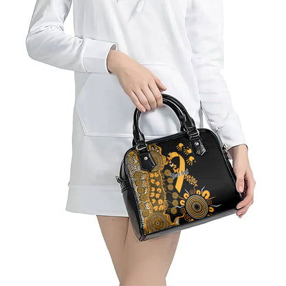 Hope For Childhood Cancer Support Personalised Shoulder Handbag Aboriginal Gold Ribbon Dot Painting