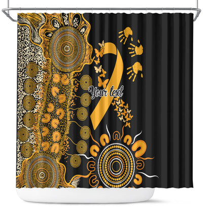 Hope For Childhood Cancer Support Personalised Shower Curtain Aboriginal Gold Ribbon Dot Painting
