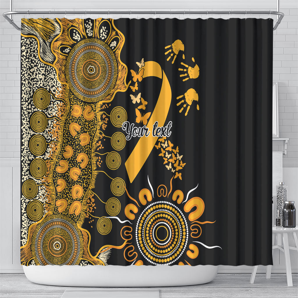 Hope For Childhood Cancer Support Personalised Shower Curtain Aboriginal Gold Ribbon Dot Painting