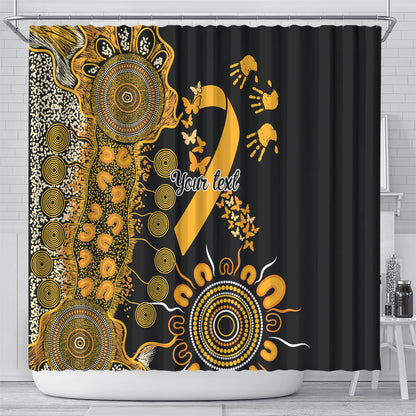 Hope For Childhood Cancer Support Personalised Shower Curtain Aboriginal Gold Ribbon Dot Painting