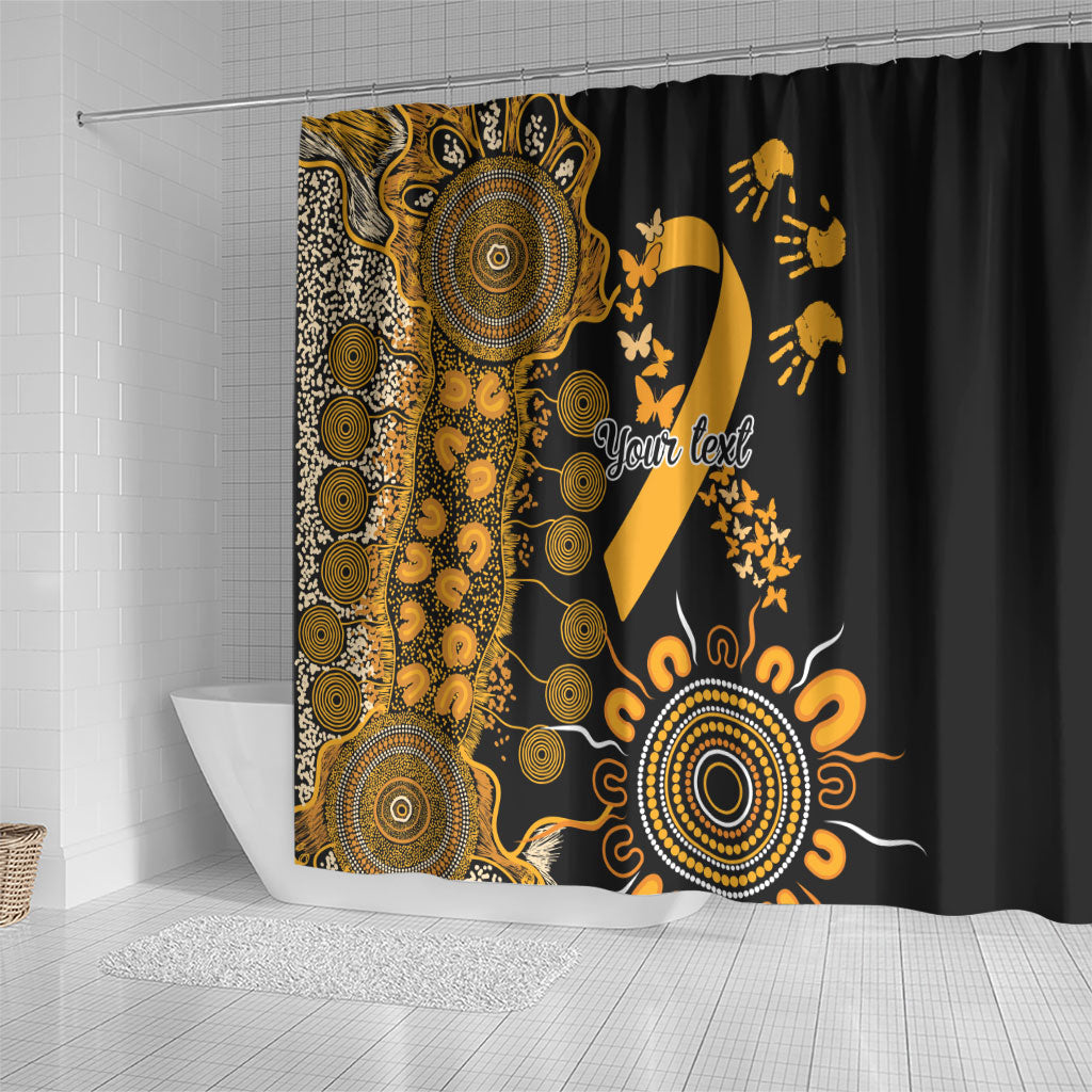 Hope For Childhood Cancer Support Personalised Shower Curtain Aboriginal Gold Ribbon Dot Painting