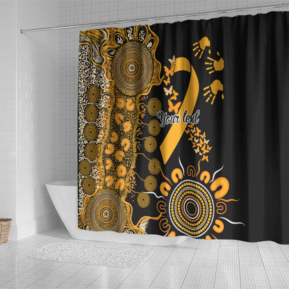 Hope For Childhood Cancer Support Personalised Shower Curtain Aboriginal Gold Ribbon Dot Painting