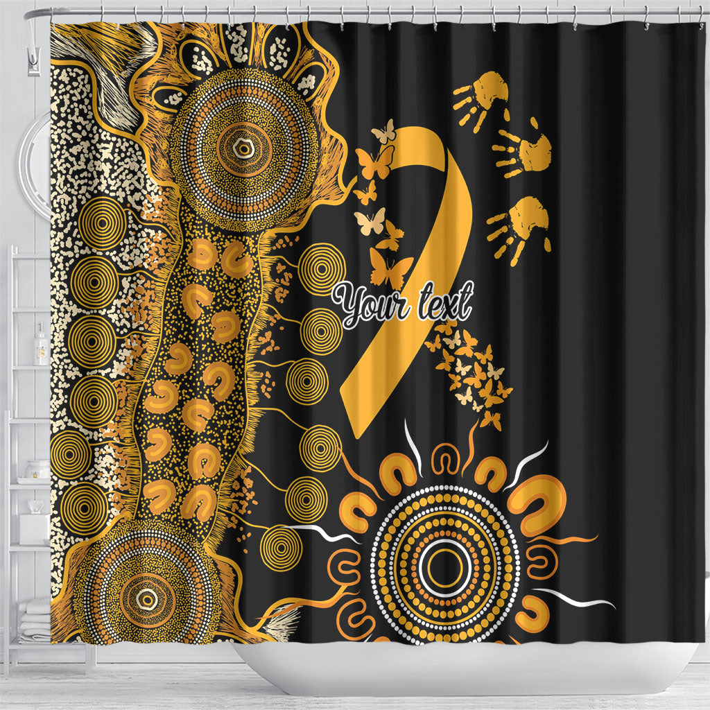 Hope For Childhood Cancer Support Personalised Shower Curtain Aboriginal Gold Ribbon Dot Painting