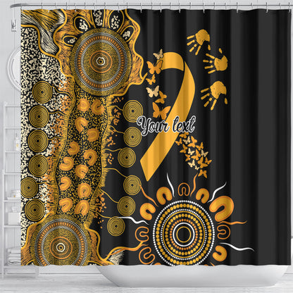 Hope For Childhood Cancer Support Personalised Shower Curtain Aboriginal Gold Ribbon Dot Painting