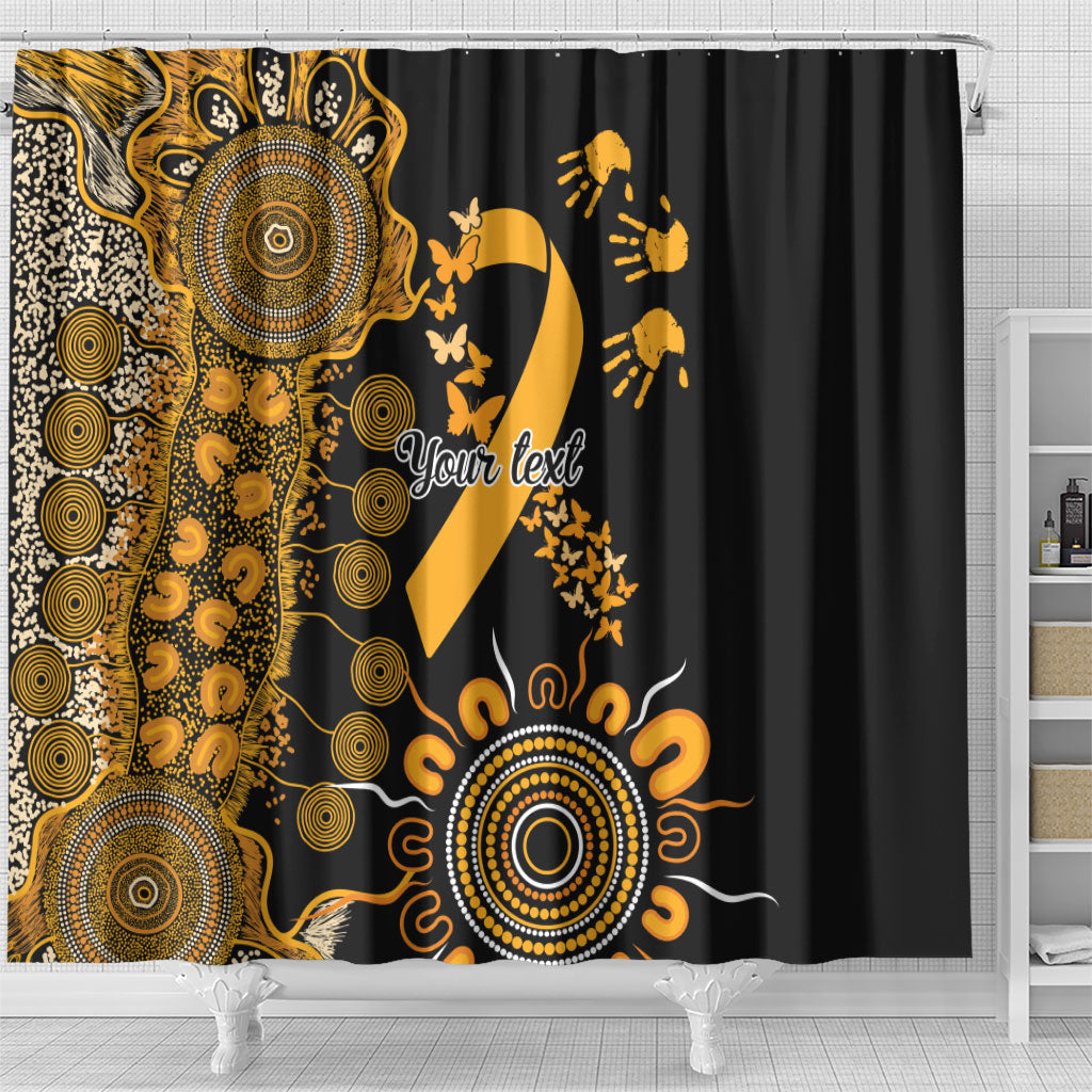 Hope For Childhood Cancer Support Personalised Shower Curtain Aboriginal Gold Ribbon Dot Painting