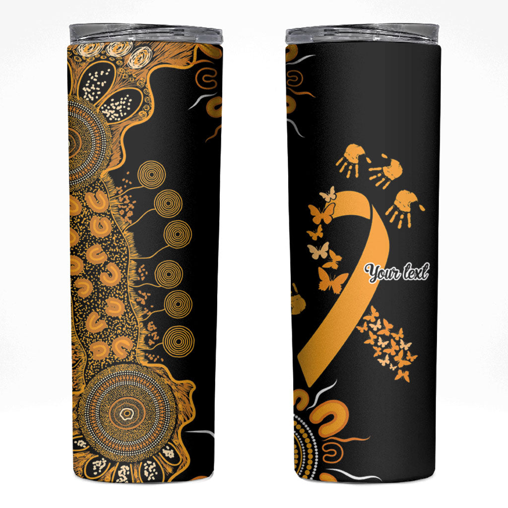 Hope For Childhood Cancer Support Personalised Skinny Tumbler Aboriginal Gold Ribbon Dot Painting