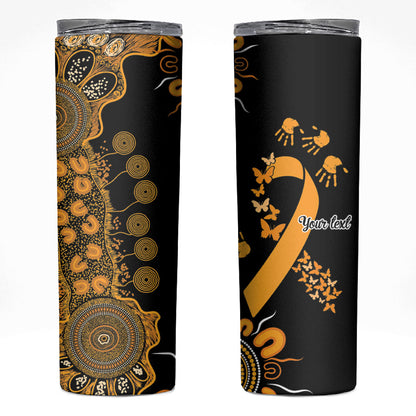 Hope For Childhood Cancer Support Personalised Skinny Tumbler Aboriginal Gold Ribbon Dot Painting