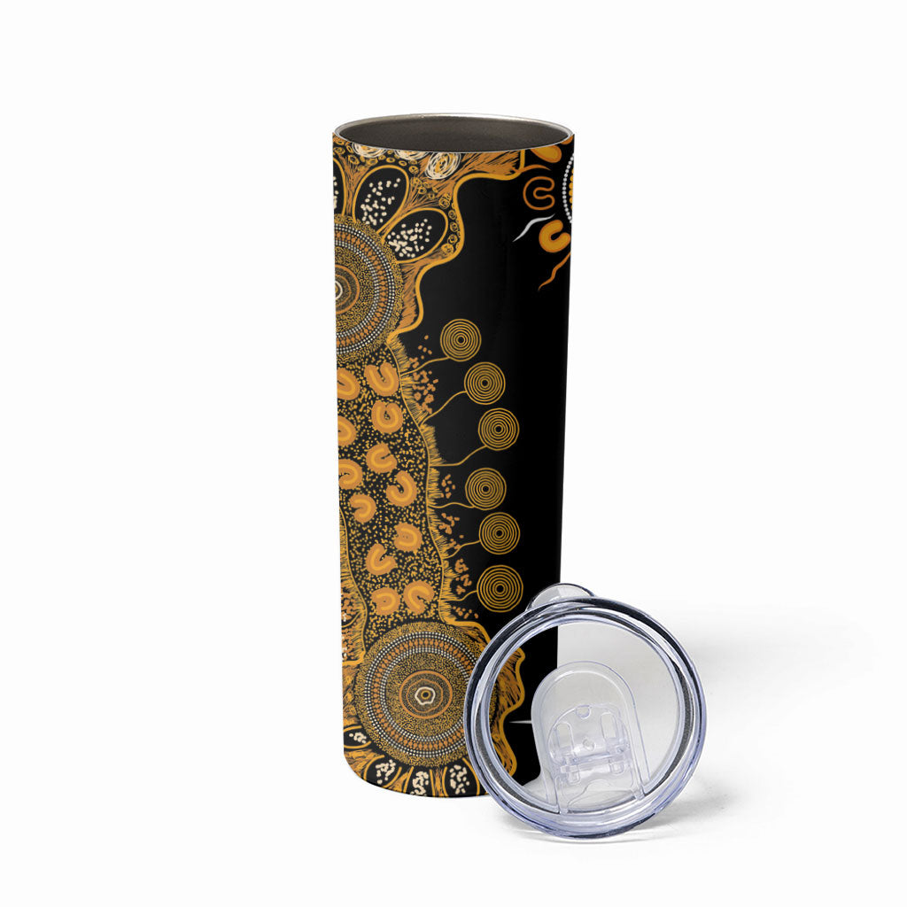 Hope For Childhood Cancer Support Personalised Skinny Tumbler Aboriginal Gold Ribbon Dot Painting
