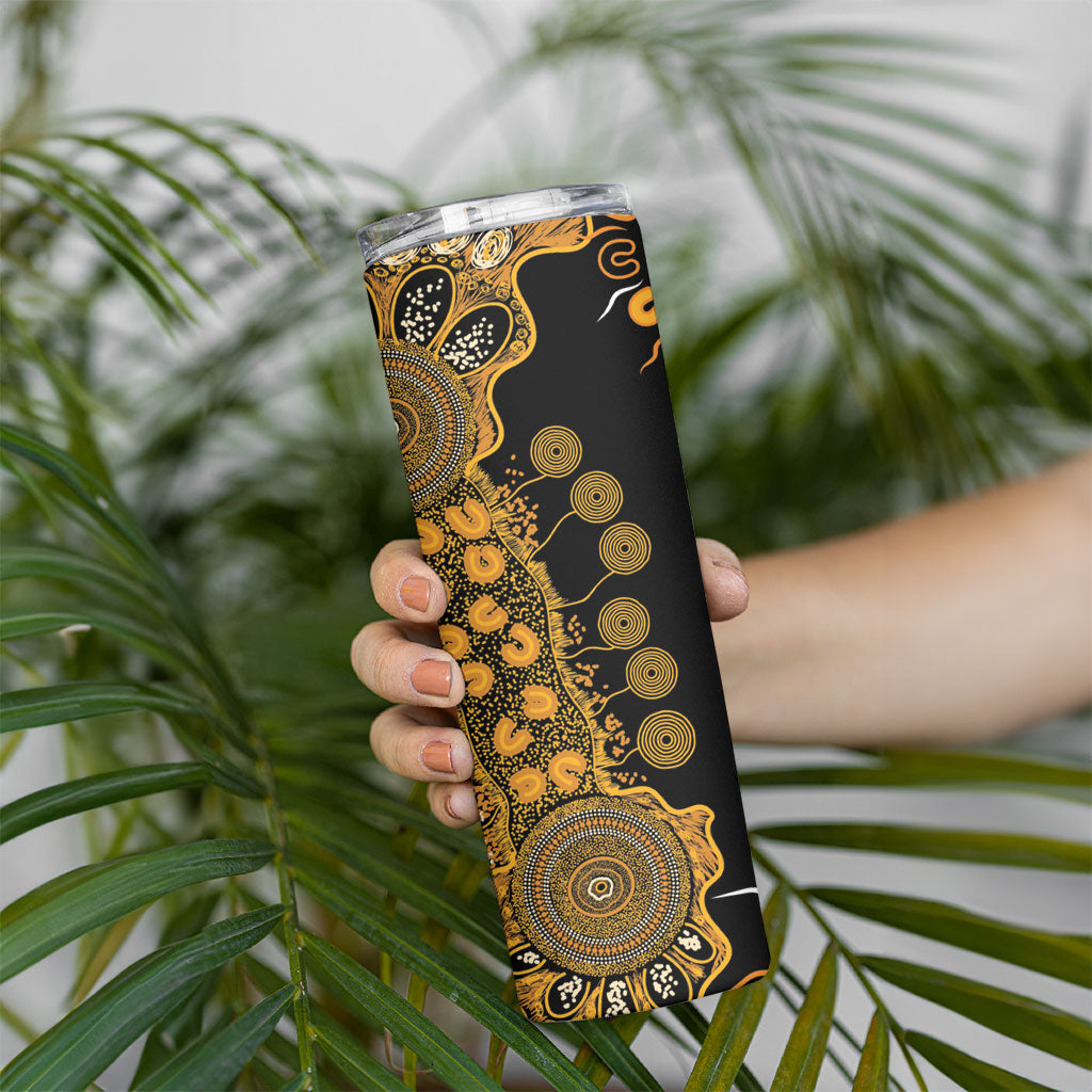 Hope For Childhood Cancer Support Personalised Skinny Tumbler Aboriginal Gold Ribbon Dot Painting