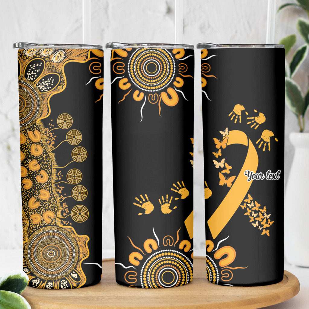 Hope For Childhood Cancer Support Personalised Skinny Tumbler Aboriginal Gold Ribbon Dot Painting