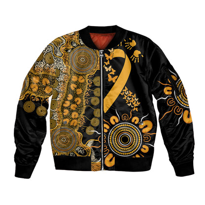 Hope For Childhood Cancer Support Personalised Sleeve Zip Bomber Jacket Aboriginal Gold Ribbon Dot Painting