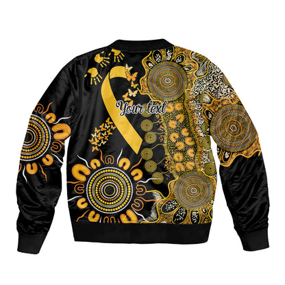 Hope For Childhood Cancer Support Personalised Sleeve Zip Bomber Jacket Aboriginal Gold Ribbon Dot Painting