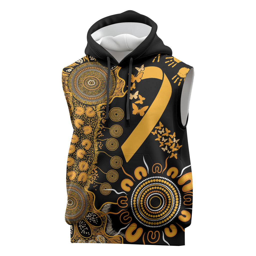 Hope For Childhood Cancer Support Personalised Sleeveless Hoodie Aboriginal Gold Ribbon Dot Painting