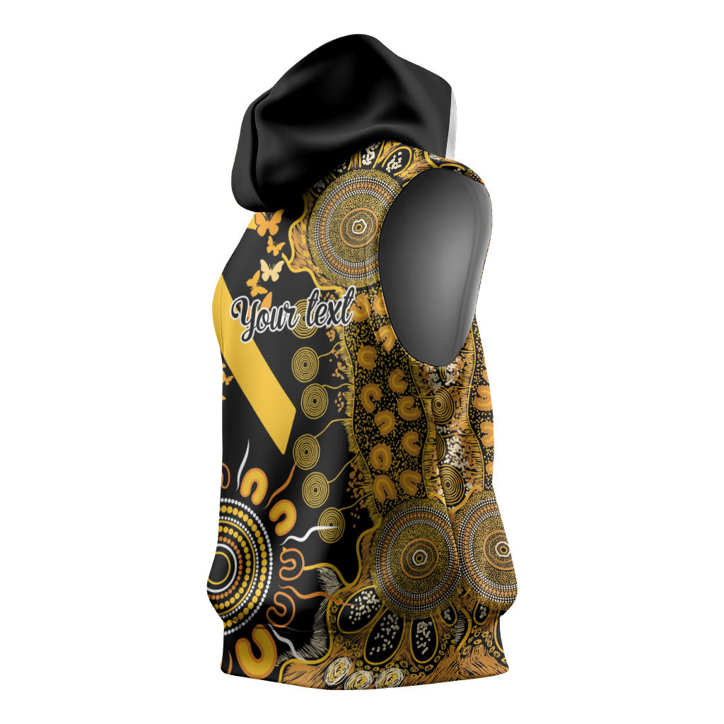 Hope For Childhood Cancer Support Personalised Sleeveless Hoodie Aboriginal Gold Ribbon Dot Painting