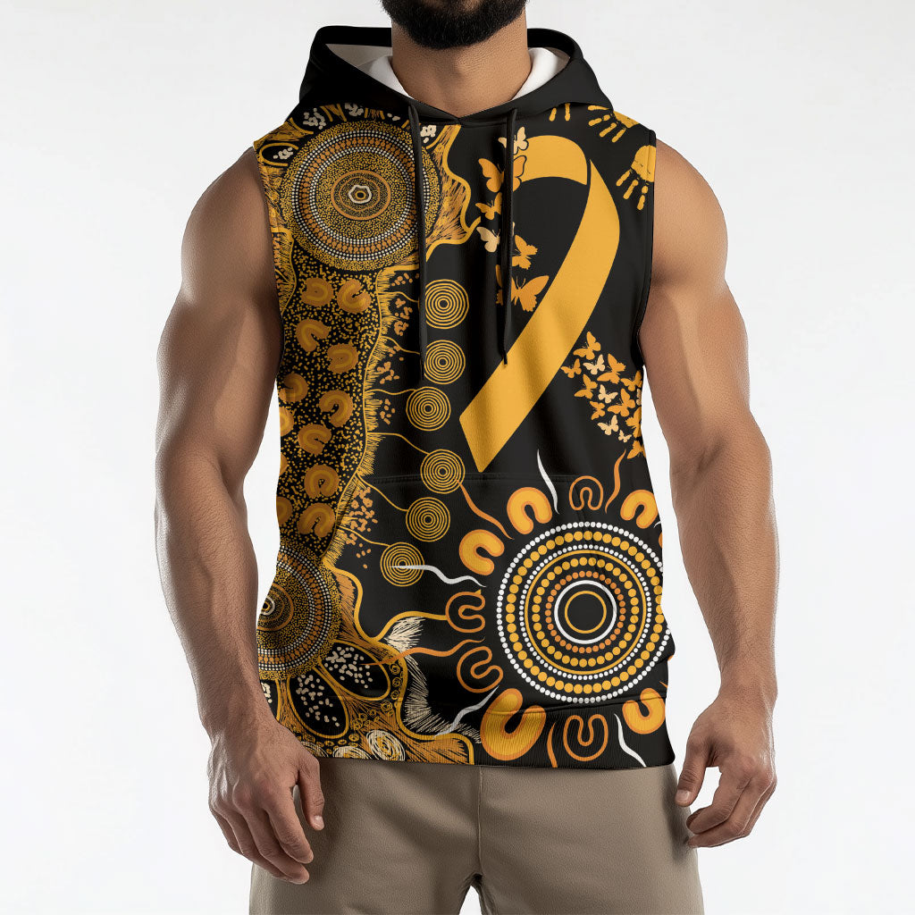Hope For Childhood Cancer Support Personalised Sleeveless Hoodie Aboriginal Gold Ribbon Dot Painting