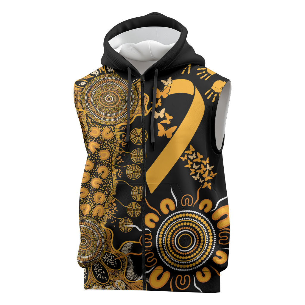 Hope For Childhood Cancer Support Personalised Sleeveless Zip Hoodie Aboriginal Gold Ribbon Dot Painting