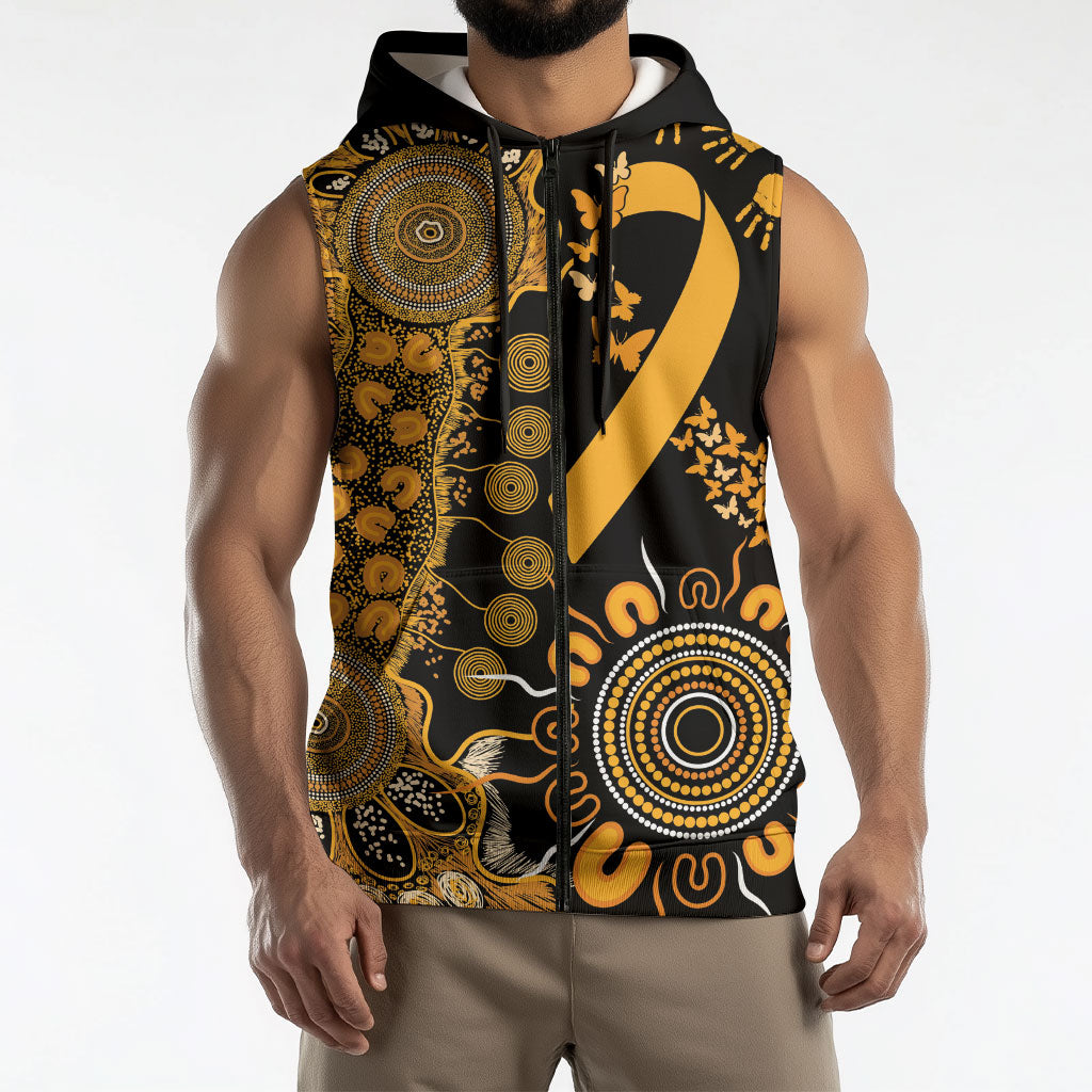 Hope For Childhood Cancer Support Personalised Sleeveless Zip Hoodie Aboriginal Gold Ribbon Dot Painting