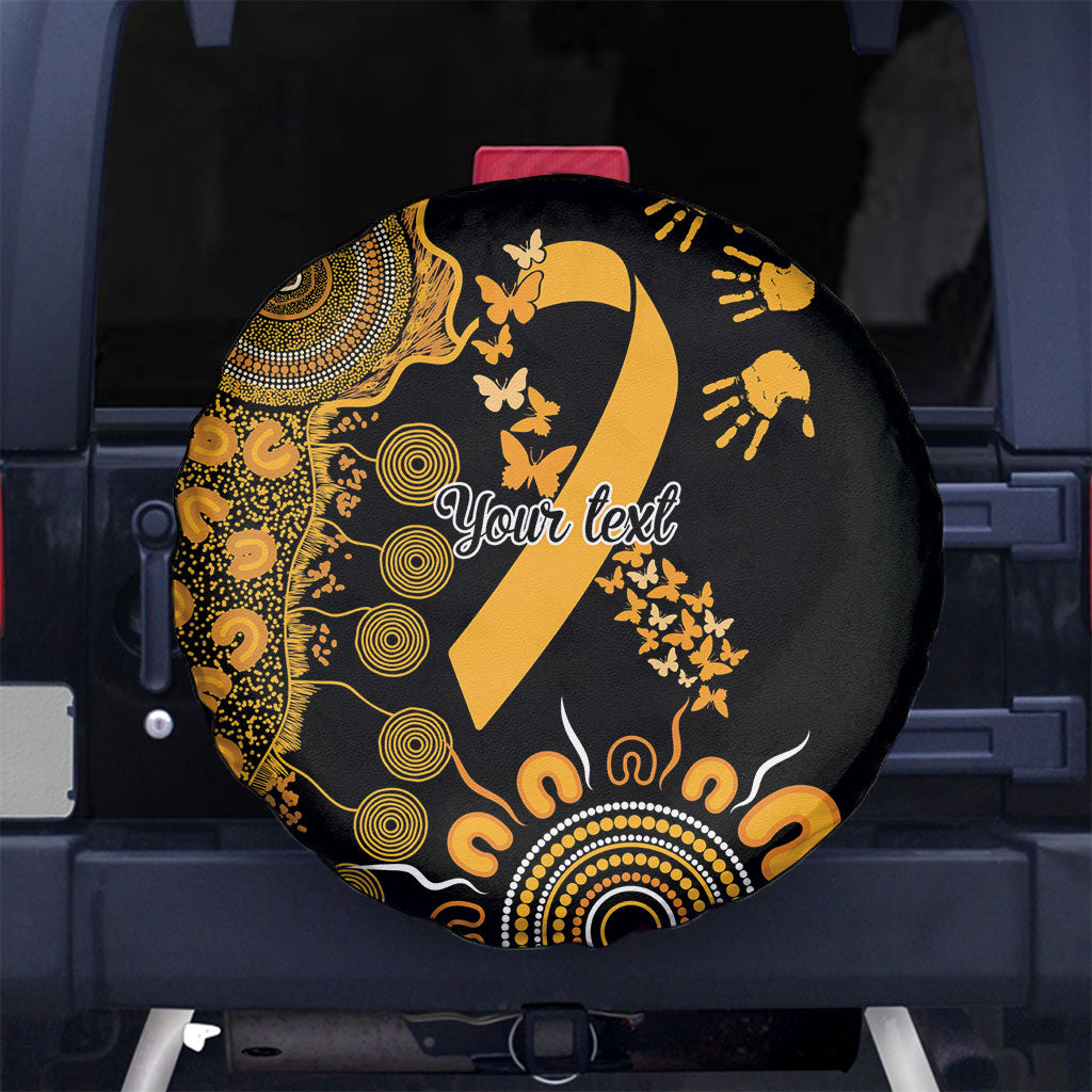 Hope For Childhood Cancer Support Personalised Spare Tire Cover Aboriginal Gold Ribbon Dot Painting