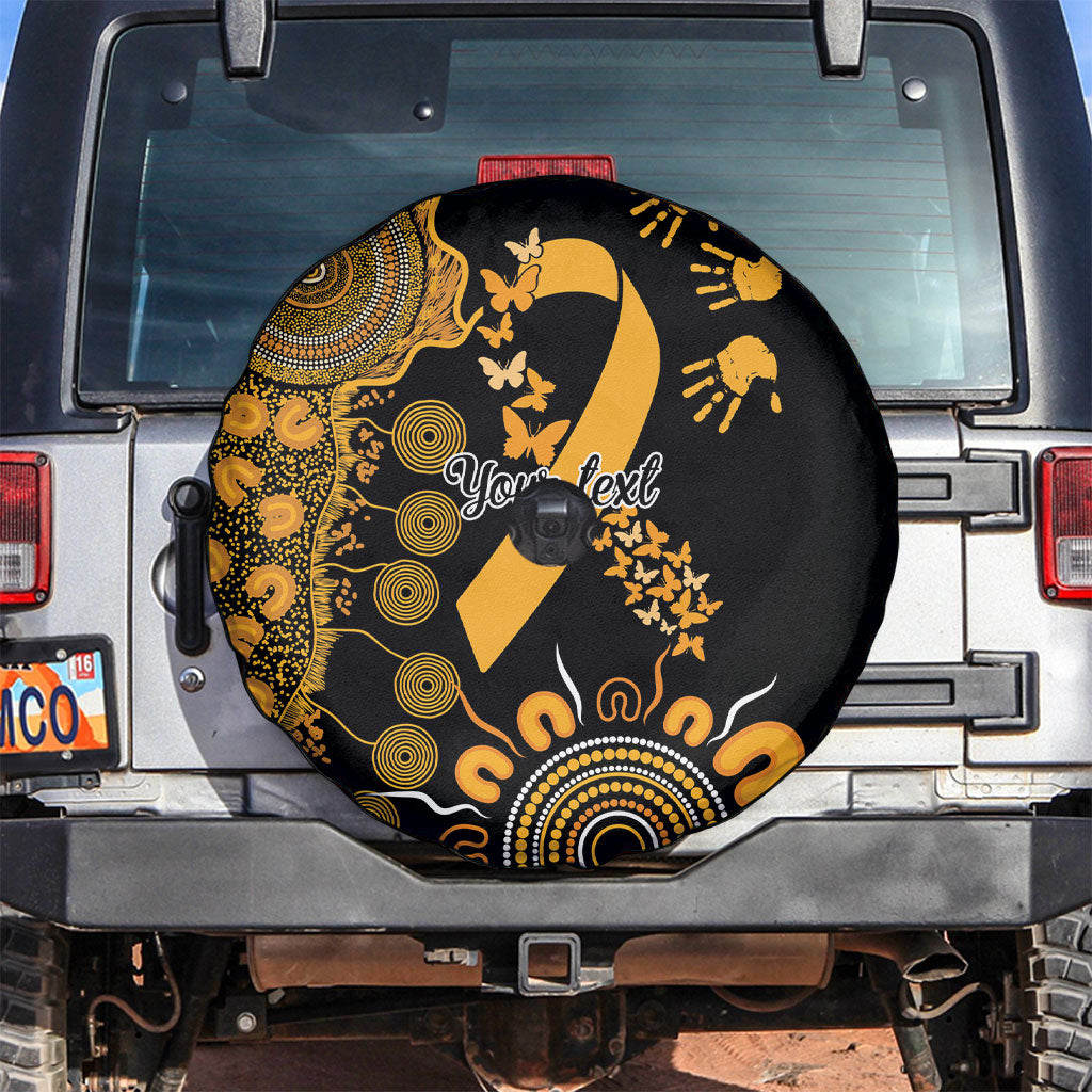 Hope For Childhood Cancer Support Personalised Spare Tire Cover Aboriginal Gold Ribbon Dot Painting