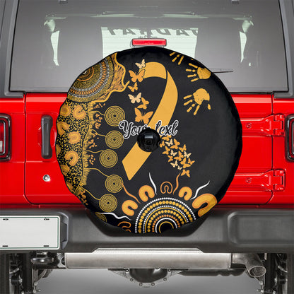 Hope For Childhood Cancer Support Personalised Spare Tire Cover Aboriginal Gold Ribbon Dot Painting