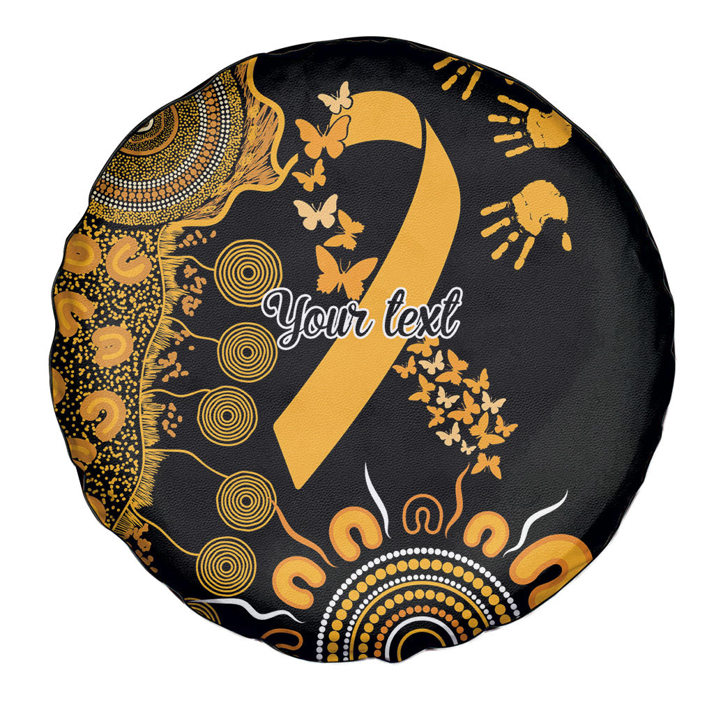 Hope For Childhood Cancer Support Personalised Spare Tire Cover Aboriginal Gold Ribbon Dot Painting