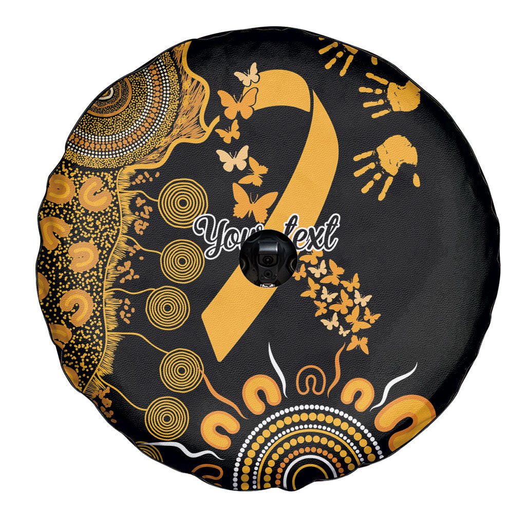 Hope For Childhood Cancer Support Personalised Spare Tire Cover Aboriginal Gold Ribbon Dot Painting