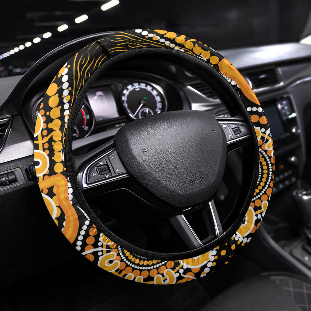Hope For Childhood Cancer Support Steering Wheel Cover Aboriginal Gold Ribbon Dot Painting