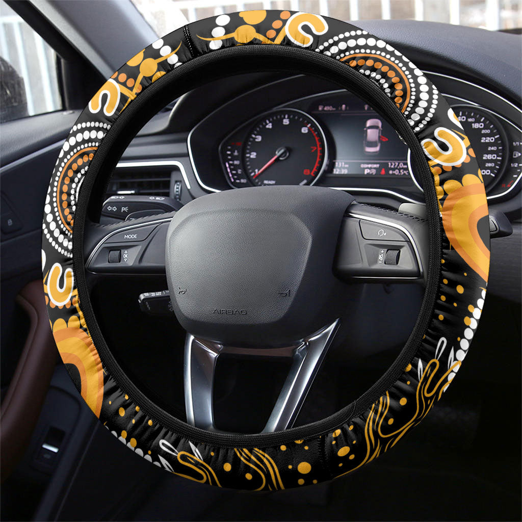 Hope For Childhood Cancer Support Steering Wheel Cover Aboriginal Gold Ribbon Dot Painting