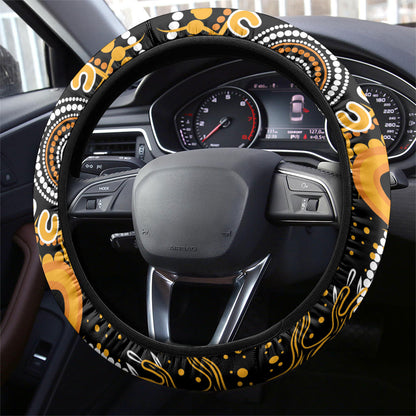 Hope For Childhood Cancer Support Steering Wheel Cover Aboriginal Gold Ribbon Dot Painting