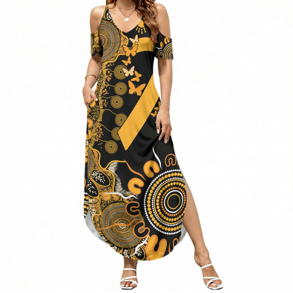 Hope For Childhood Cancer Support Personalised Summer Maxi Dress Aboriginal Gold Ribbon Dot Painting