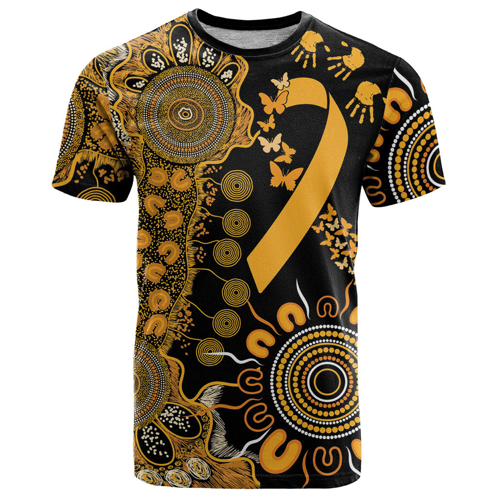 Hope For Childhood Cancer Support Personalised T Shirt Aboriginal Gold Ribbon Dot Painting