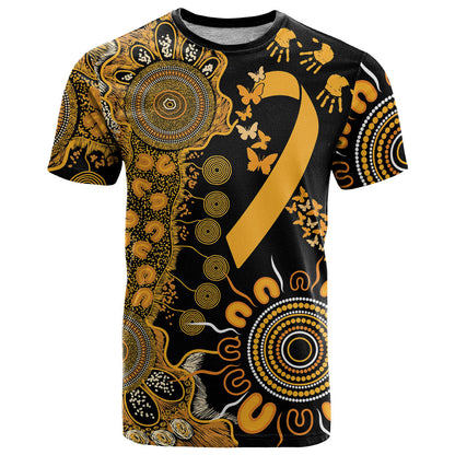 Hope For Childhood Cancer Support Personalised T Shirt Aboriginal Gold Ribbon Dot Painting