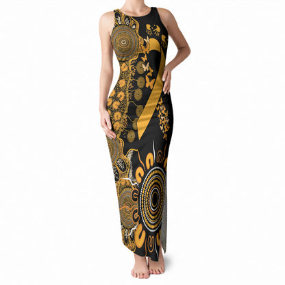 Hope For Childhood Cancer Support Personalised Tank Maxi Dress Aboriginal Gold Ribbon Dot Painting