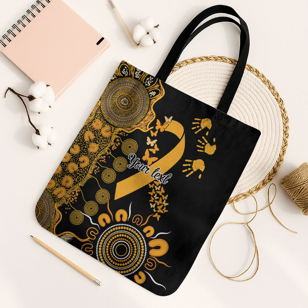 Hope For Childhood Cancer Support Personalised Tote Bag Aboriginal Gold Ribbon Dot Painting