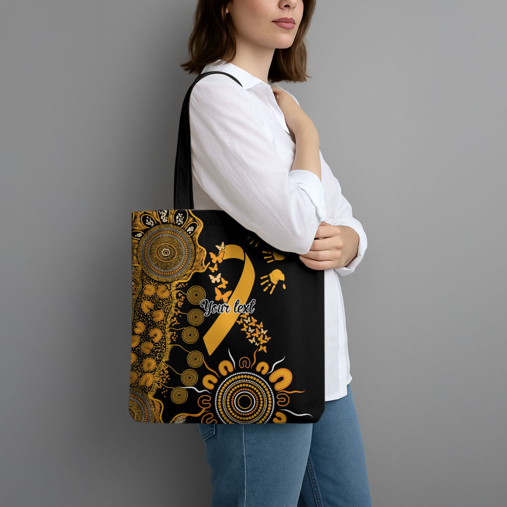 Hope For Childhood Cancer Support Personalised Tote Bag Aboriginal Gold Ribbon Dot Painting