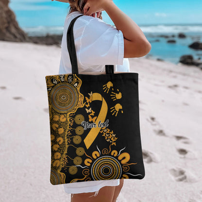 Hope For Childhood Cancer Support Personalised Tote Bag Aboriginal Gold Ribbon Dot Painting