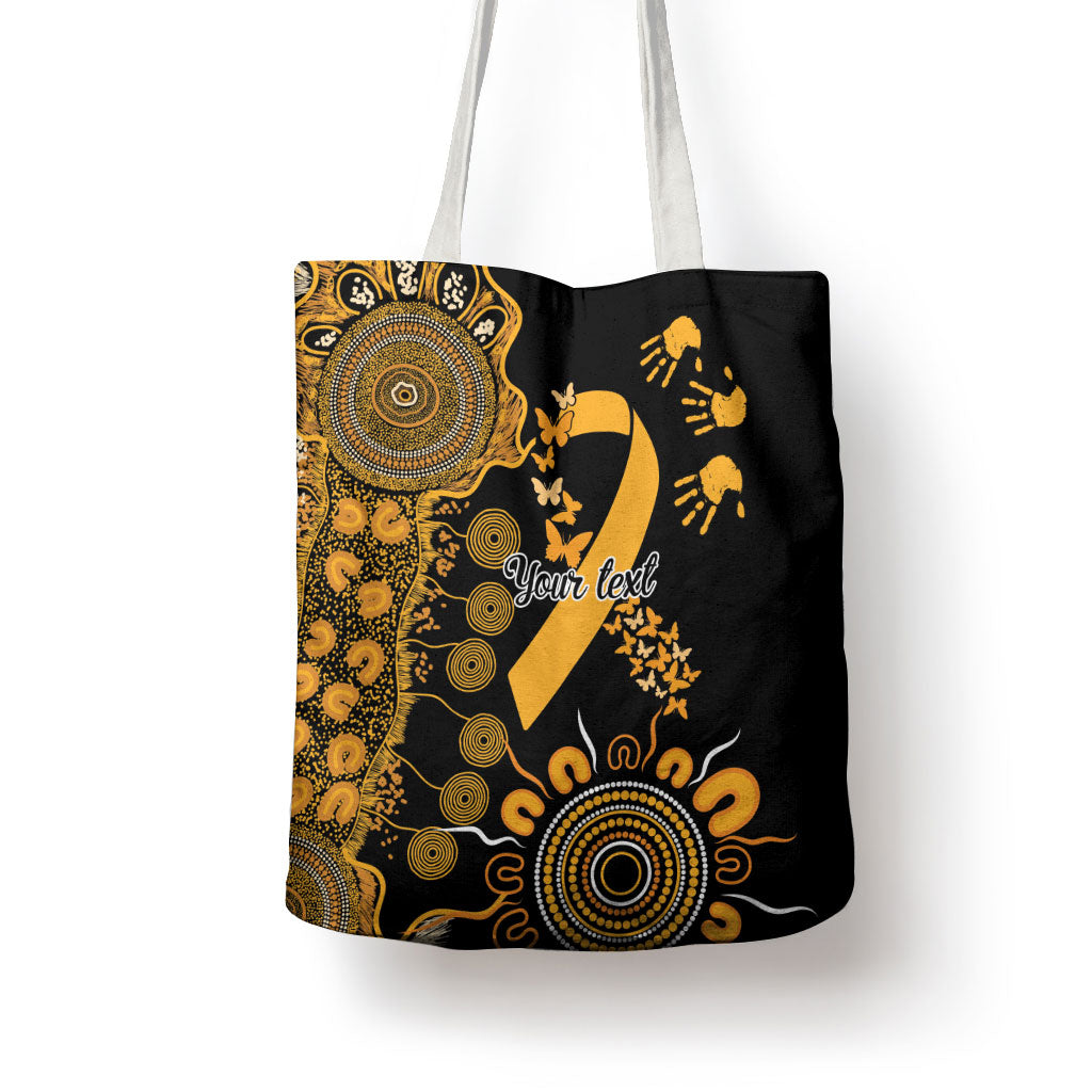 Hope For Childhood Cancer Support Personalised Tote Bag Aboriginal Gold Ribbon Dot Painting