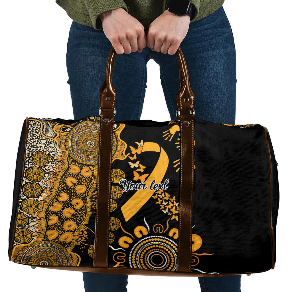 Hope For Childhood Cancer Support Personalised Travel Bag Aboriginal Gold Ribbon Dot Painting