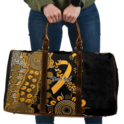 Hope For Childhood Cancer Support Personalised Travel Bag Aboriginal Gold Ribbon Dot Painting