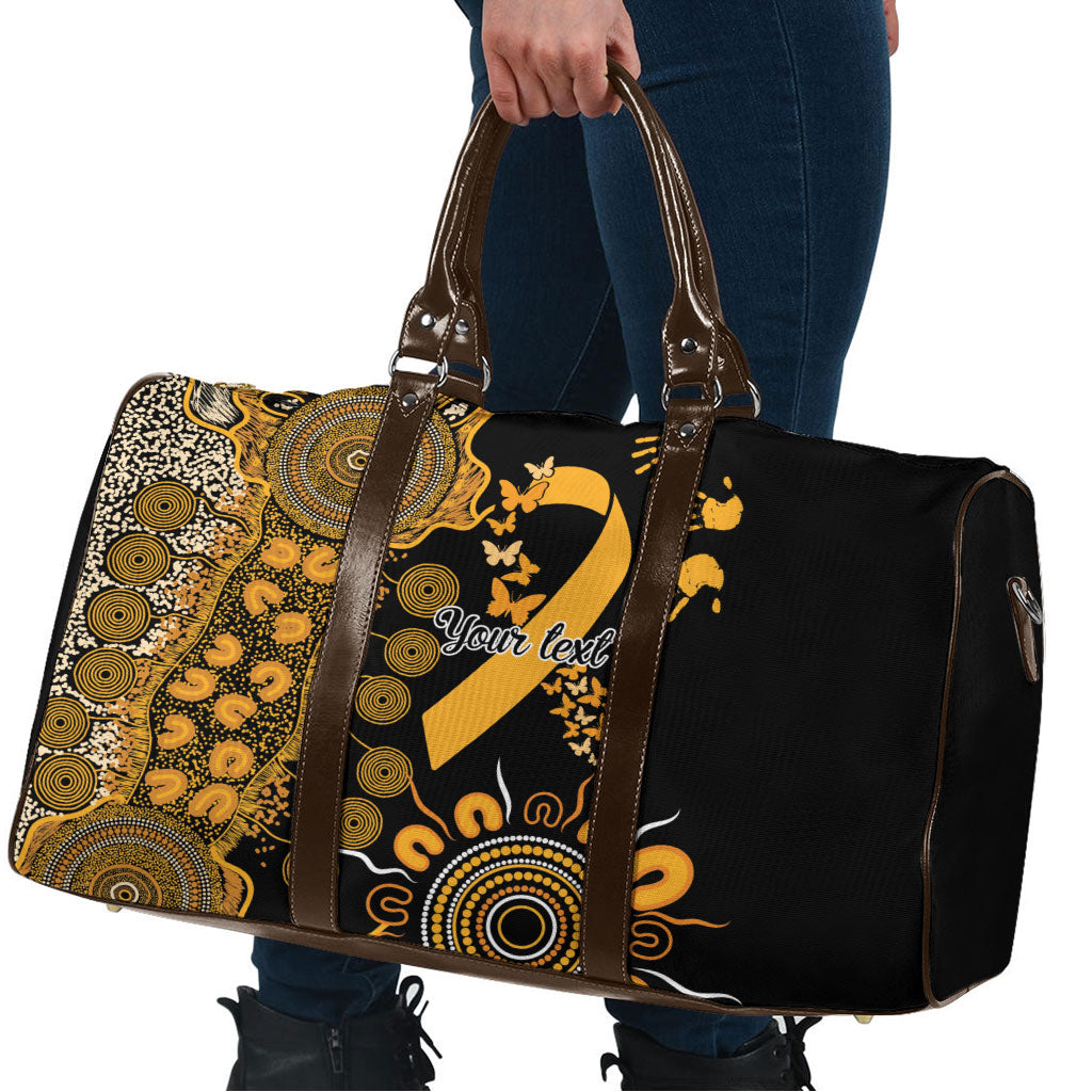 Hope For Childhood Cancer Support Personalised Travel Bag Aboriginal Gold Ribbon Dot Painting