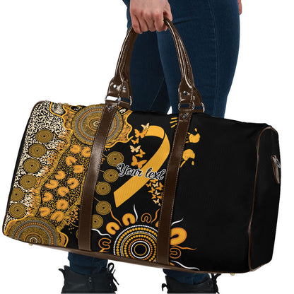 Hope For Childhood Cancer Support Personalised Travel Bag Aboriginal Gold Ribbon Dot Painting