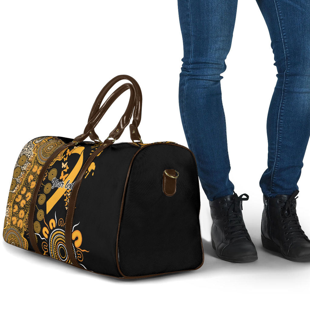 Hope For Childhood Cancer Support Personalised Travel Bag Aboriginal Gold Ribbon Dot Painting