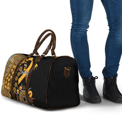 Hope For Childhood Cancer Support Personalised Travel Bag Aboriginal Gold Ribbon Dot Painting