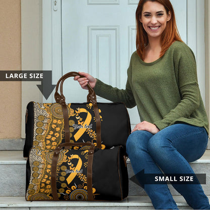 Hope For Childhood Cancer Support Personalised Travel Bag Aboriginal Gold Ribbon Dot Painting