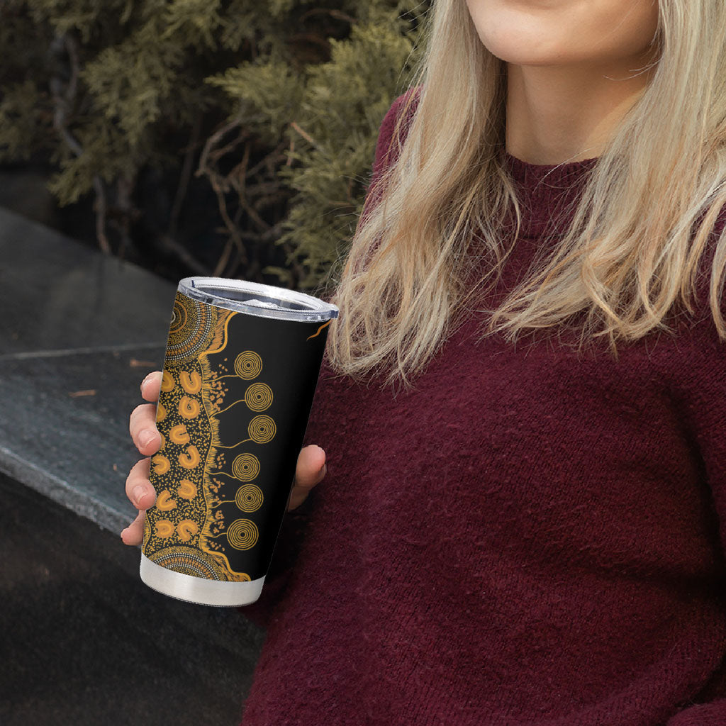 Hope For Childhood Cancer Support Personalised Tumbler Cup Aboriginal Gold Ribbon Dot Painting