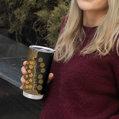 Hope For Childhood Cancer Support Personalised Tumbler Cup Aboriginal Gold Ribbon Dot Painting