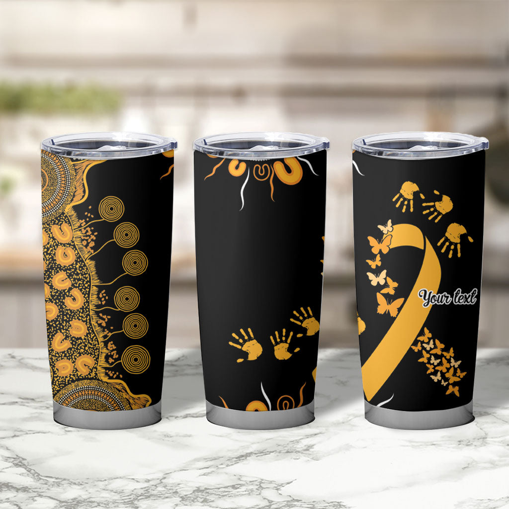 Hope For Childhood Cancer Support Personalised Tumbler Cup Aboriginal Gold Ribbon Dot Painting