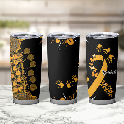 Hope For Childhood Cancer Support Personalised Tumbler Cup Aboriginal Gold Ribbon Dot Painting