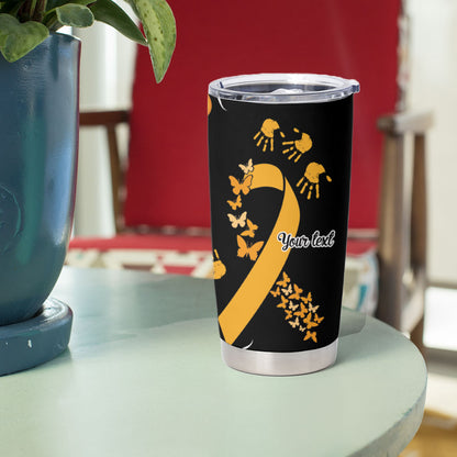 Hope For Childhood Cancer Support Personalised Tumbler Cup Aboriginal Gold Ribbon Dot Painting